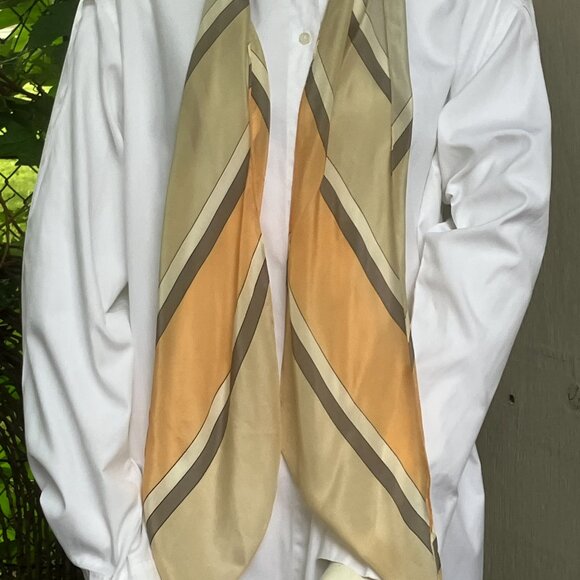 Vintage Silk Scarf Peach Gray Beige and White Diagonal Stripe Bias - Picture 4 of 5